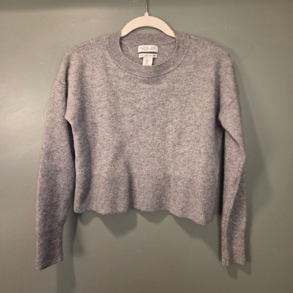 Rachel Zoe Women's 100% 2-Ply Cashmere Cropped Pullover Sweater, Size L, Gray